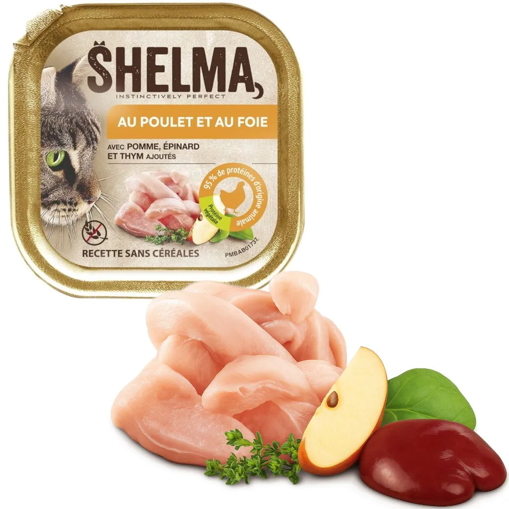 SHELMA Chicken and liver pate - šlapias kačių maistas - 100g
