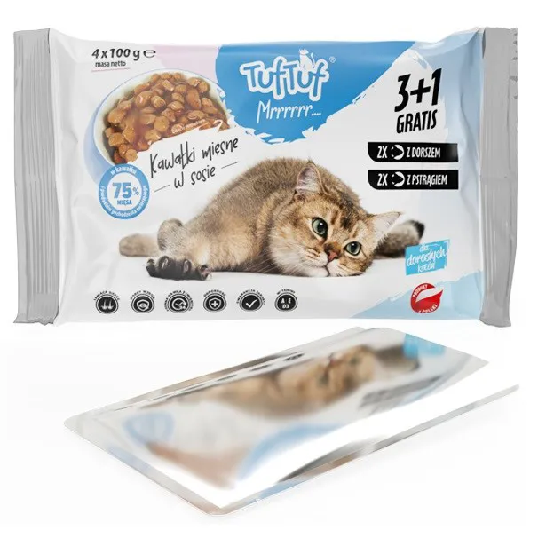 TUF TUF 2x with cod, 2x with trout - šlapias kačių maistas - 4x100g