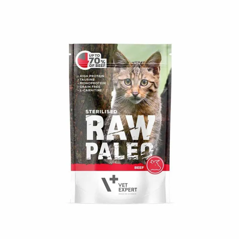 VETEXPERT Raw Paleo Adult Cat Sterilized Beef - šlapias kačių maistas - 100 g