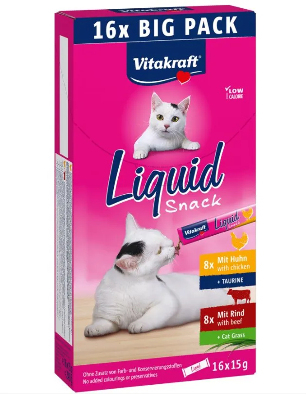 VITAKRAFT Cat Liquid-Snack with beef and chicken - skanėstas katėms - 16 x 15g