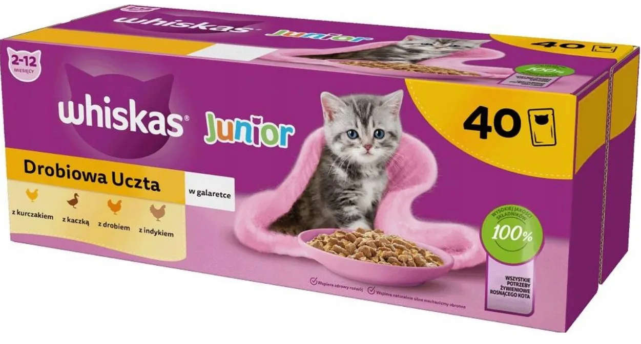 WHISKAS Junior Poultry in jelly - šlapias kačių maistas - 40 x 85g