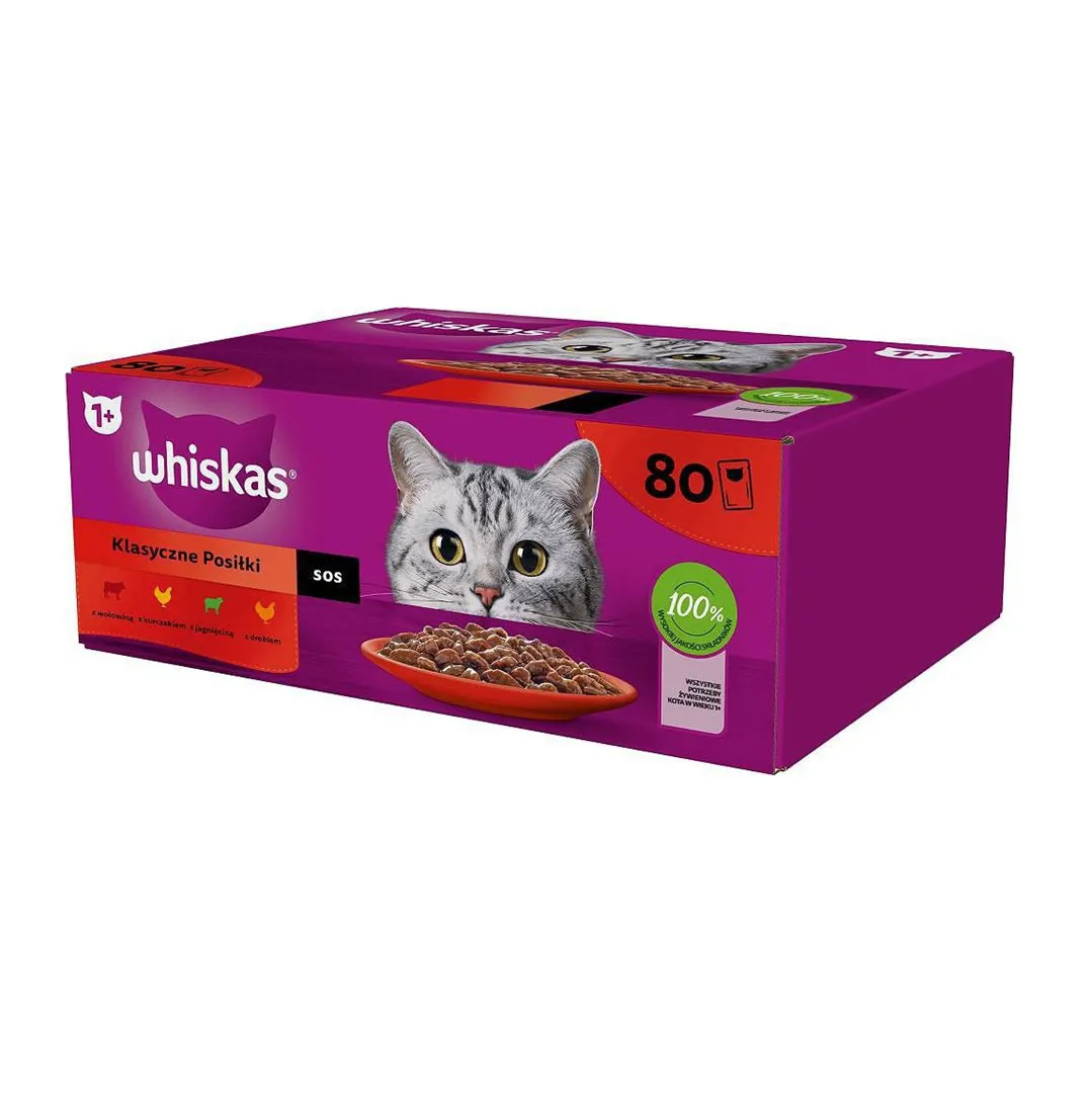 WHISKAS Classic Meals in sauce Poultry, Lamb, Beef, Chicken - šlapias kačių maistas - 80x85g
