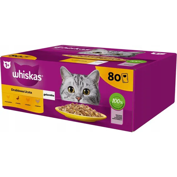 WHISKAS Poultry feast in jelly – šlapias kačių maistas – 80x85 g