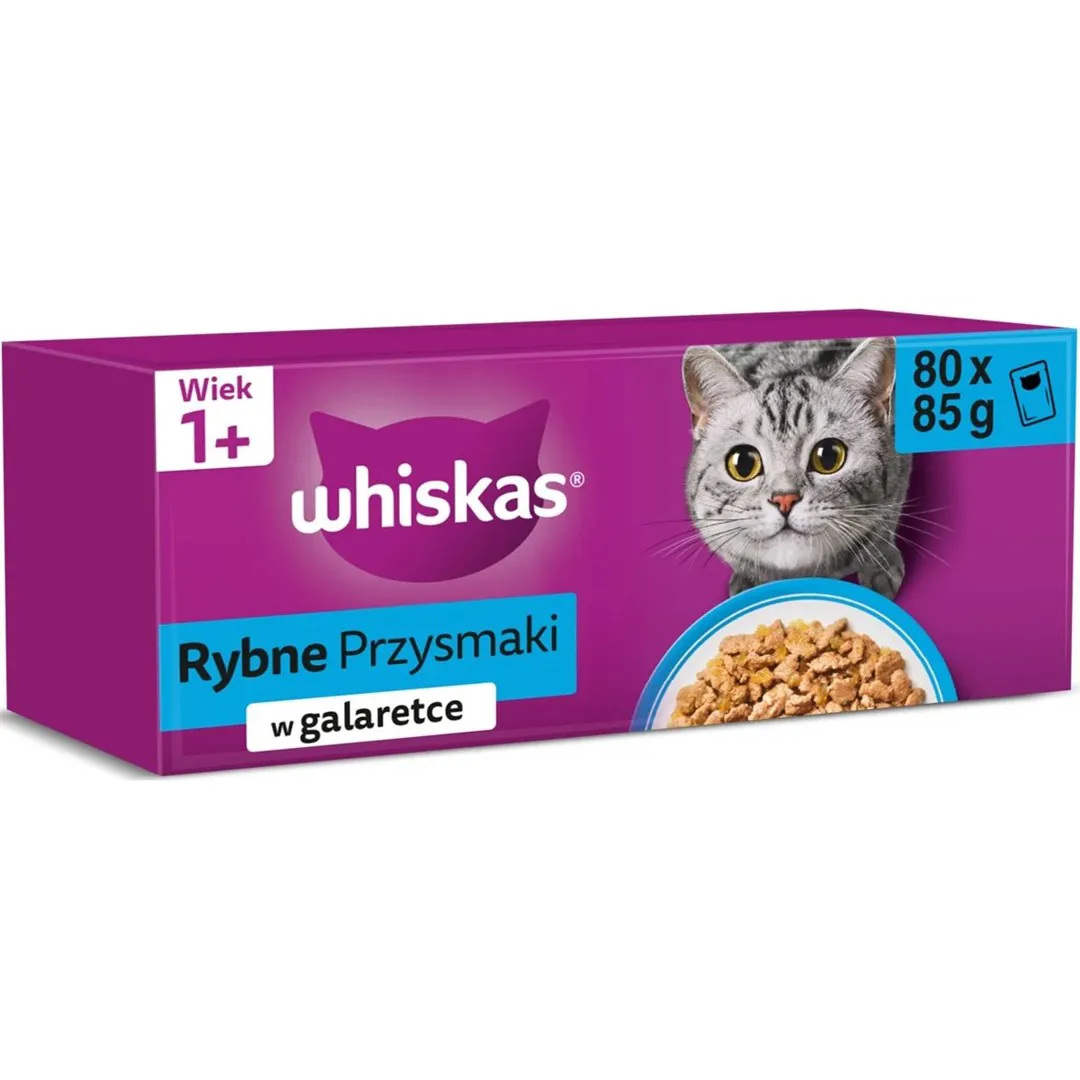 WHISKAS žuvies skanėstai želėje – šlapias kačių ėdalas – 80x85g