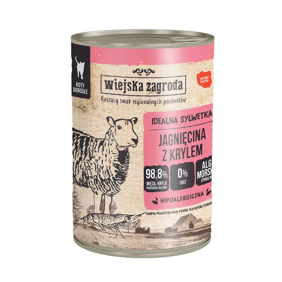 WIEJSKA ZAGRODA Lamb with krill - šlapias kačių maistas - 400g