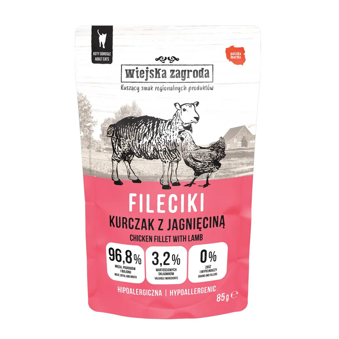 WIEJSKA ZAGRODA Vištienos Filė su Ėriena – šlapias maistas katėms – 85g