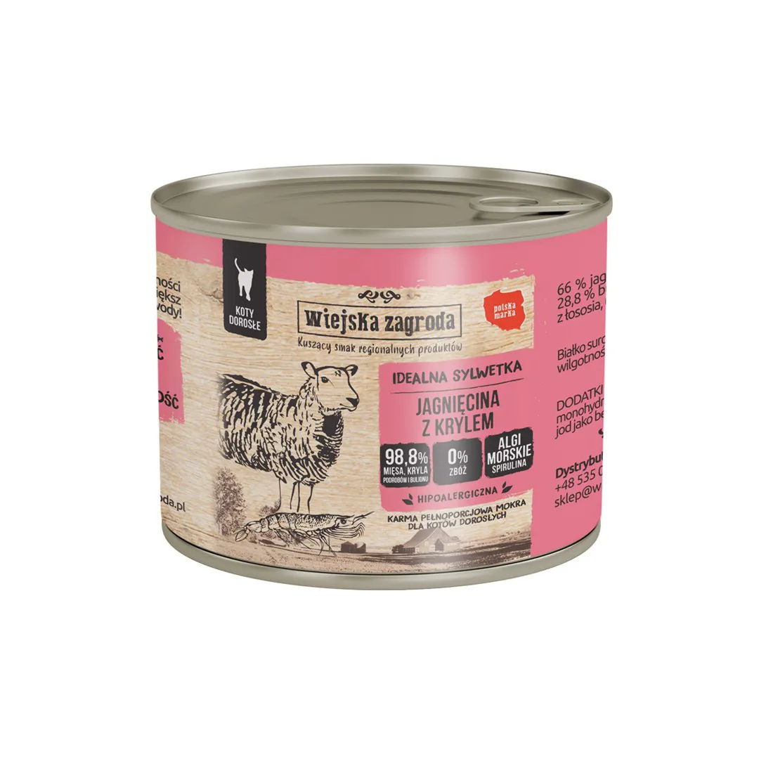 WIEJSKA ZAGRODA Lamb with krill - šlapias kačių maistas - 200g