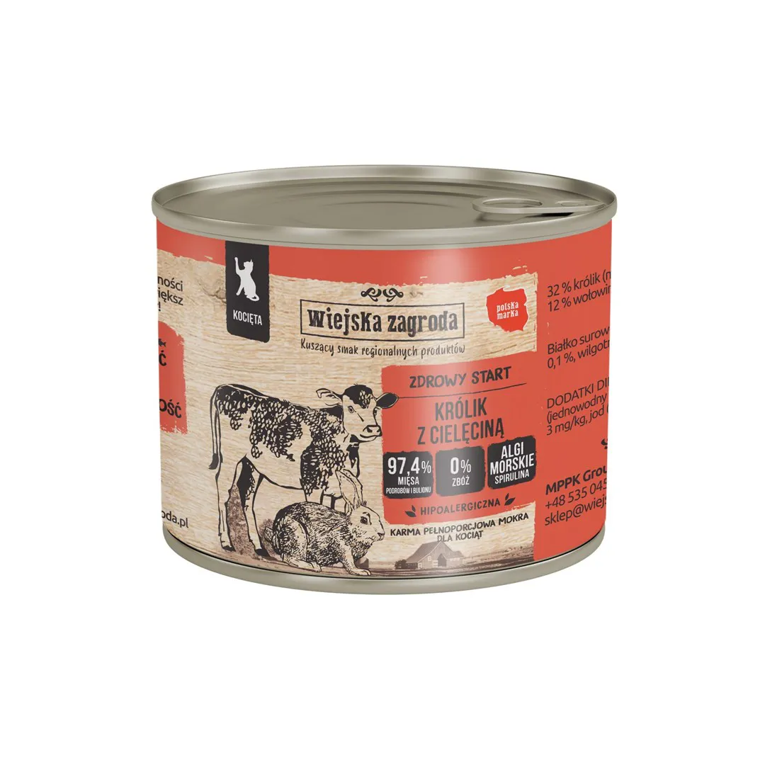WIEJSKA ZAGRODA Rabbit with veal for kittens - šlapias kačių maistas - 200g