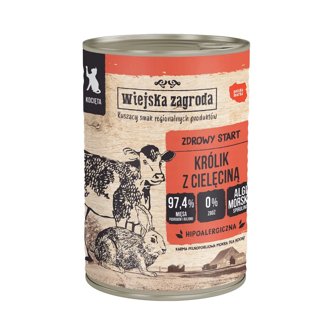 WIEJSKA ZAGRODA Rabbit with veal for kittens - šlapias kačių maistas - 400g