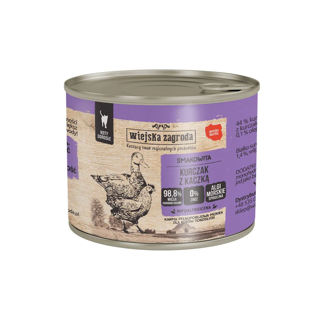 WIEJSKA ZAGRODA Chicken with duck - šlapias kačių maistas - 200g