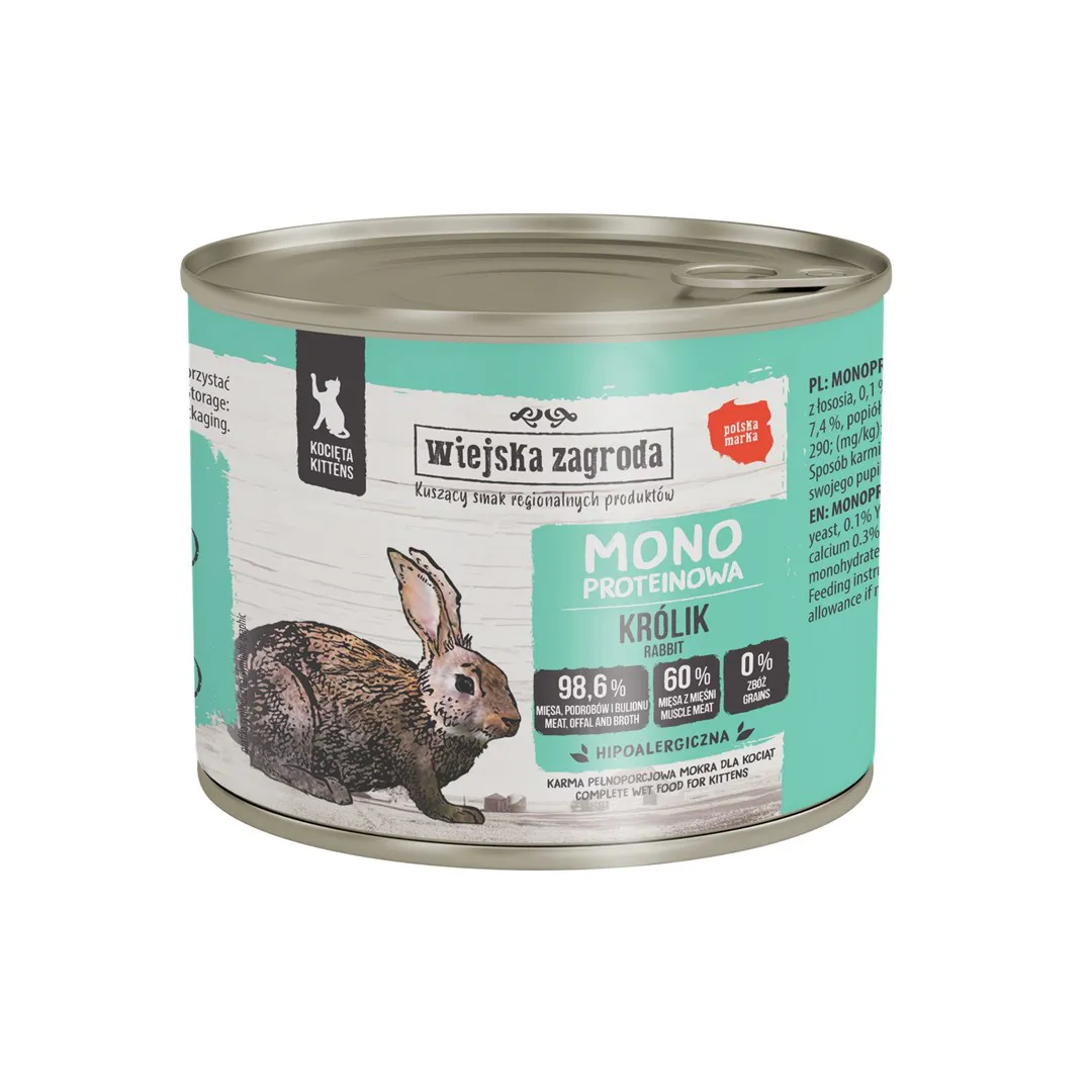 WIEJSKA ZAGRODA Rabbit monoprotein for kittens - šlapias kačių maistas - 200g