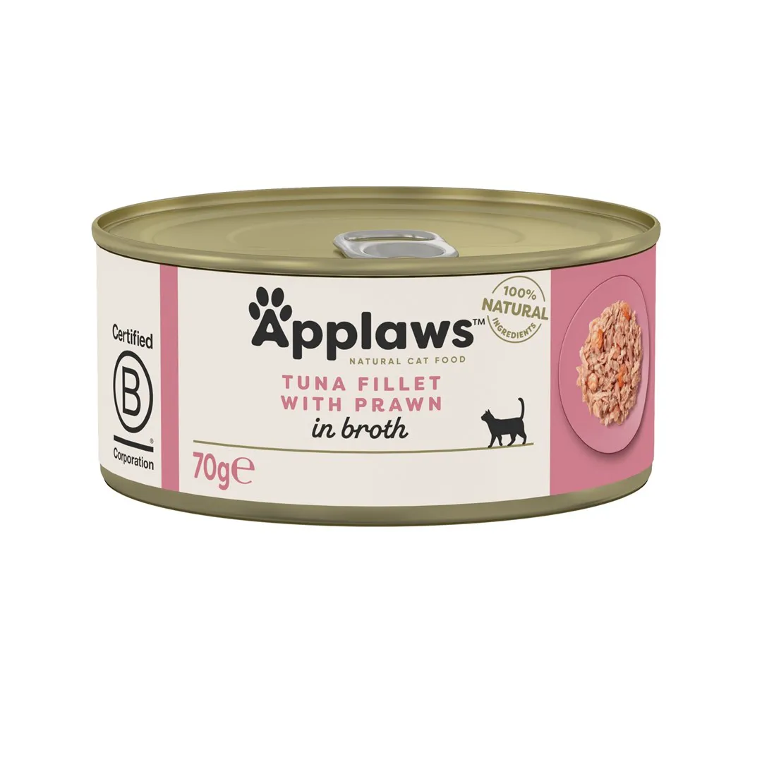 APPLAWS Tuna fillet with prawn in broth - šlapias kačių maistas - 70g