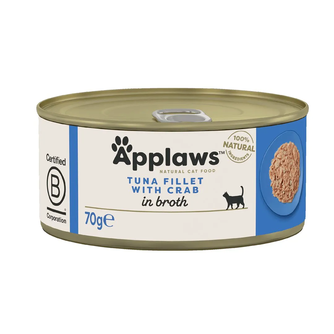 APPLAWS Tuna fillet with crab in broth - šlapias kačių maistas - 70g