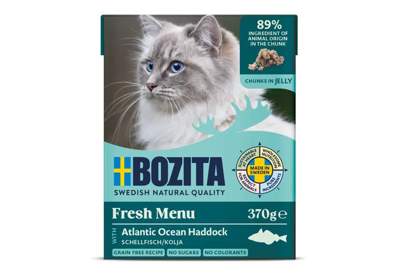BOZITA Jūrų lydeka drebučiuose – šlapias kačių maistas – 370 g
