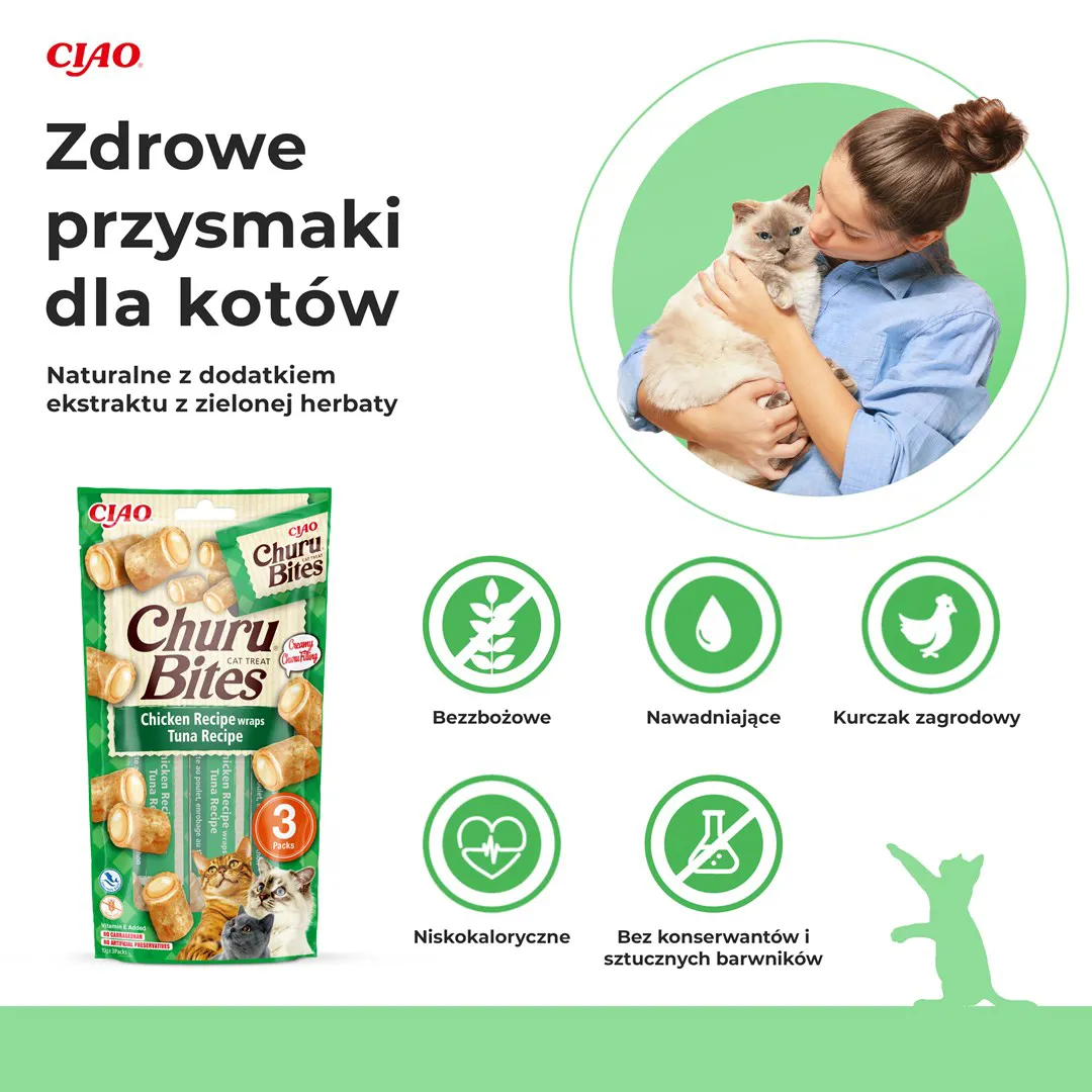 INABA Churu Bites Tunas su vištiena - skanėstas katėms - 3x10 g