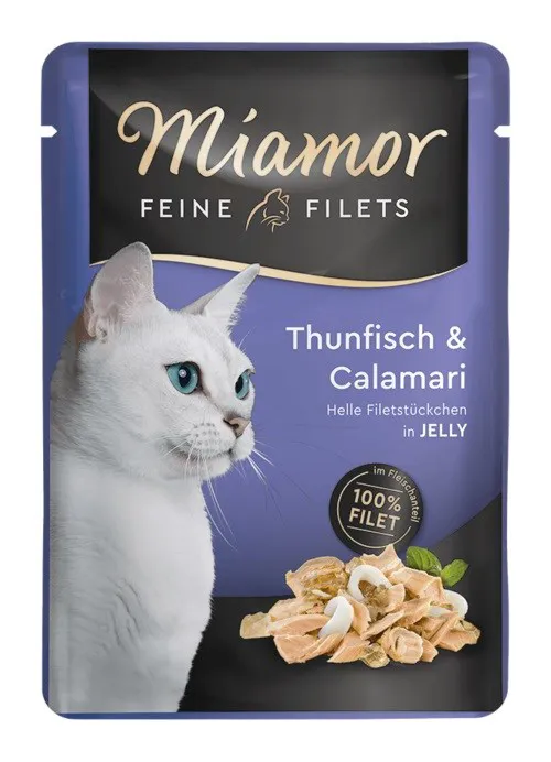 MIAMOR Feine Filets Tuna with squid - šlapias kačių maistas - 100g