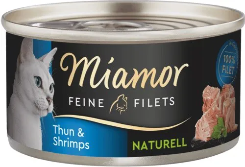 MIAMOR Feine Filets Naturell Tuna with shrimps - šlapias kačių maistas - 80g