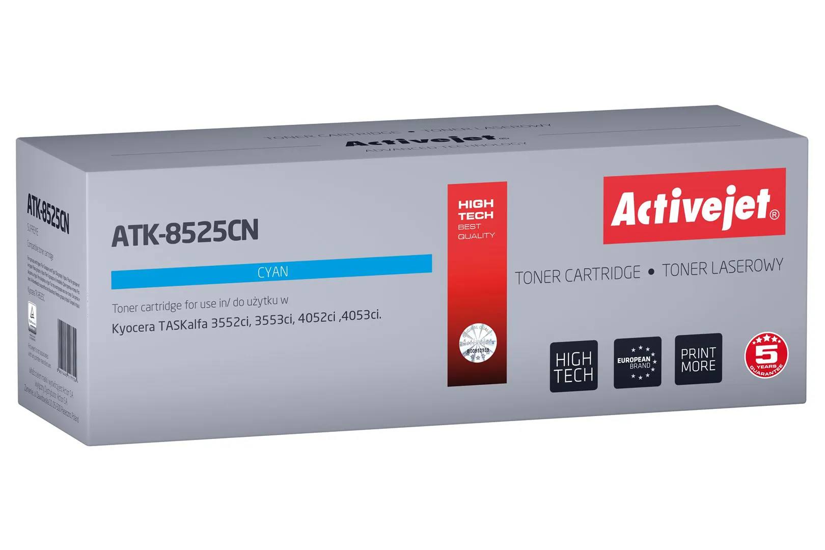Activejet ATK-8525CN tonerio kasetė Kyocera spausdintuvams; Pakaitinė Kyocera TK-8525C; Aukščiausia; 20000 puslapių; žydra