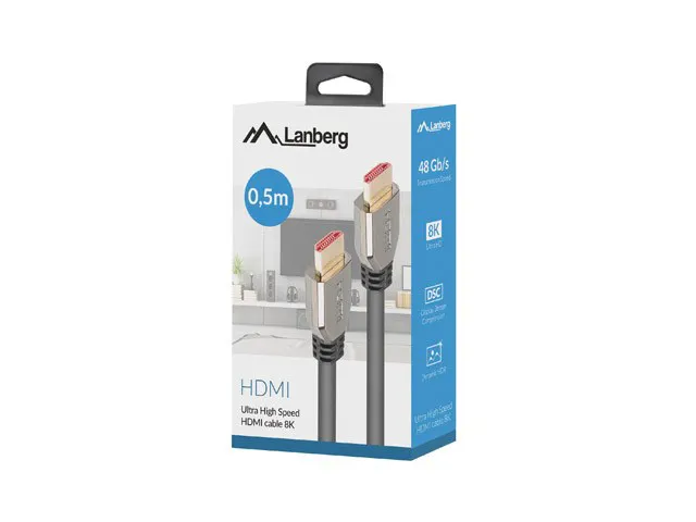 Lanberg CA-HDMI-30CU-0005-BK kabelis HDMI 0.5 m HDMI Typu A (Standard) 8K 60Hz