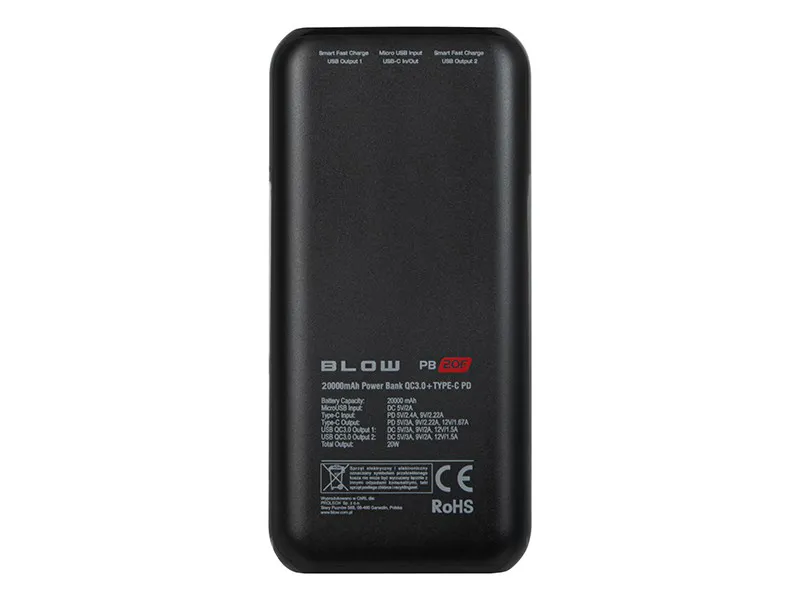 Power Bank 20000mAh QC+PD 20W + lightning PB20E