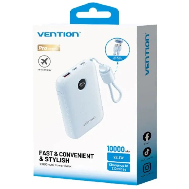 Vention 10000 mAh išorinė baterija 2xUSB-C 1xUSB-A 22,5 W, mėlyna