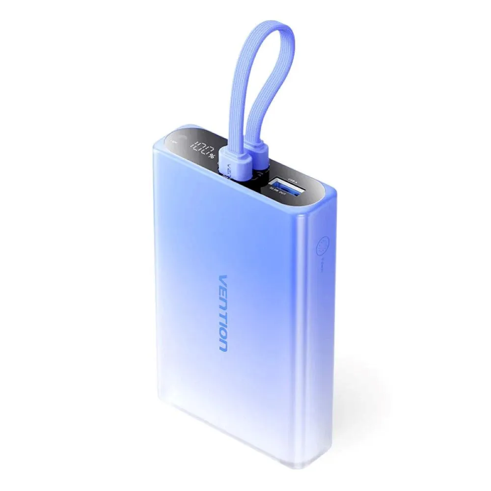 Vention 10000 mAh išorinė baterija su LED ekranu, USB-C + Lightning + USB-A, 22,5 W (mėlyna)